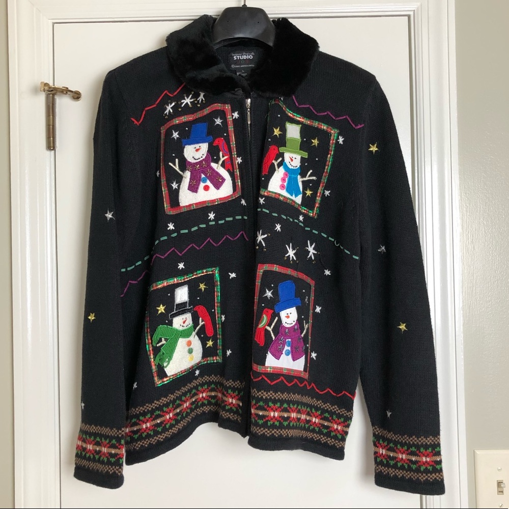 Snowman holiday sweater full zip cardigan size L